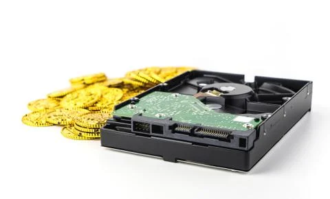 Your Data has financial value concept with gold and hard disk Stock Photos