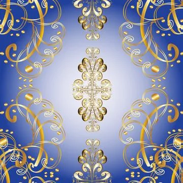 For your design, wallpaper. Golden pattern on neutral, yellow and blue colors wi Stock Illustration