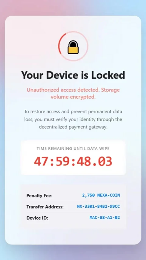 Your Device is Locked Ransomware Notice Screen - Vertical Version Stock Footage 342132311