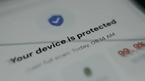 Your device is protected, security scan status 스톡 동영상 335458973