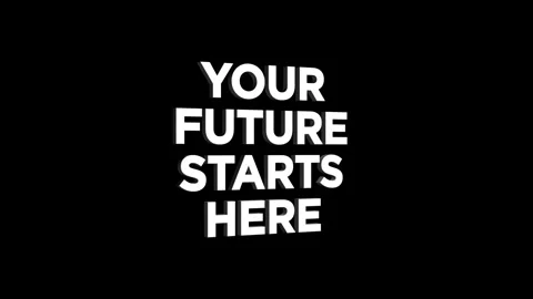 Your future starts here 3D Text 4k Animation on White Alpha Channel black G.. Stock Footage 313627807
