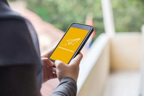 Your message is sent on smartphone screen concept Stock Photos