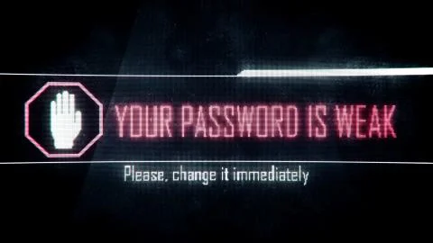 Your password is weak, please change immediately screen text, system message Stock Illustration