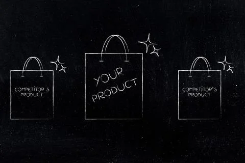 Your product vs other competitors, shopping bags with text and sparkle Stock Illustration