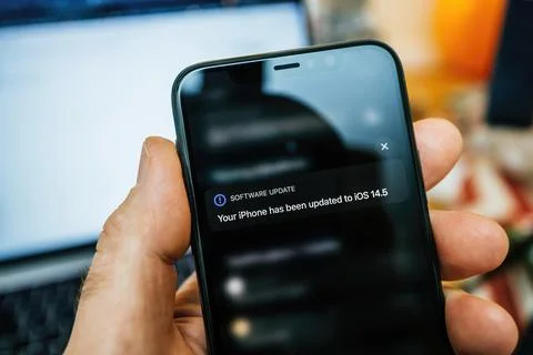 Your software has been updated to iOS 14.5 Stock Photos