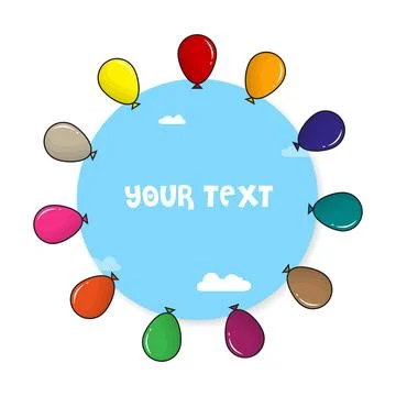 Your text badge with flat colourful balloons in cartoon style Stock Illustration