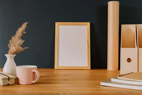Your text here - empty frame on wooden table Stock Photos