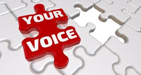 Your voice. The inscription on the missing element of the puzzle Illustration