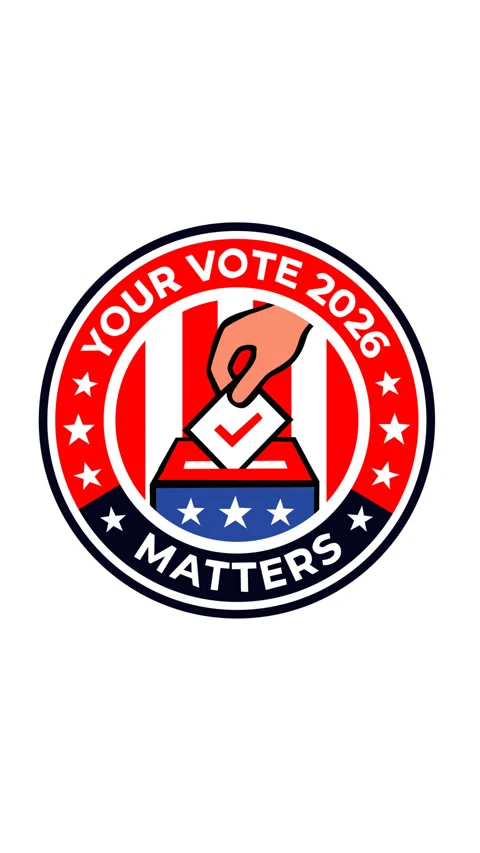 Your Vote 2026 Matters Animation with Ballot Box Badge for USA Election Camp Stock-Footage 341544142