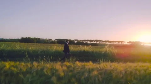 Your way to success. Young businessman in the middle of the nature Stock Footage