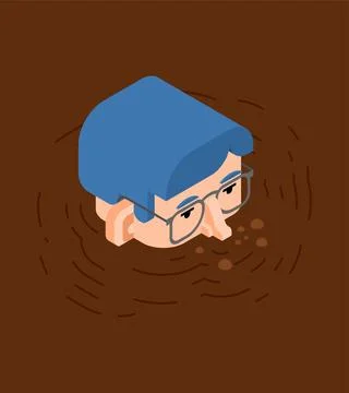 You're in deep shit. Man head in a puddle of shit. Concept everything is ba.. Stock Illustration