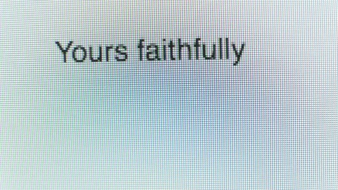 Yours faithfully being typed on a computer screen Video stock 85099985