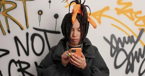 Youth and modern technologies concept. Addicted teenage girl with dreadlocks Stock Footage 151628698