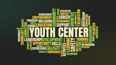 Youth Center Word Cloud Motion Graphic with Community Development and Educa.. Stock Footage 341620671
