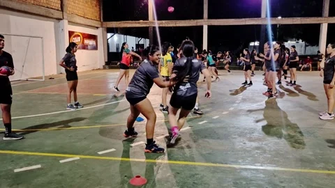Youth handball training session practicing defensive marking in Paraguay Stockbeeldmateriaal 332172073