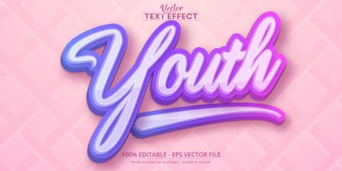 Youth text, multicolor gradient style editable text effect Stock Illustration