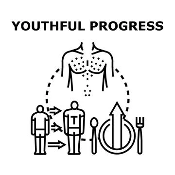 Youthful progress concept developing masculine body and growth Stock Illustration