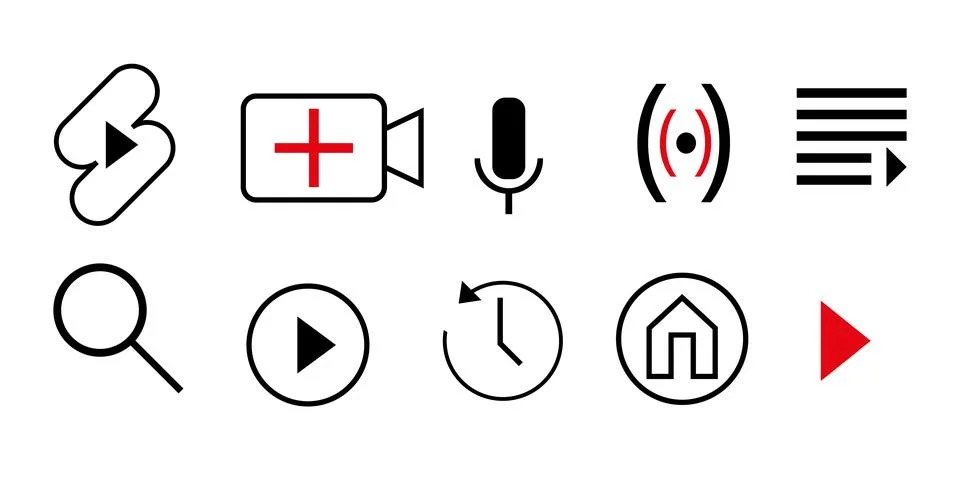 Youtube app interface all icon and logo collection. Stock Illustration