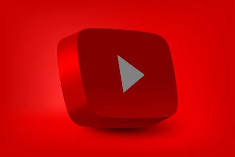 Youtube application 3d icon on red background. Vector editorial illustratio.. Stockillustratie