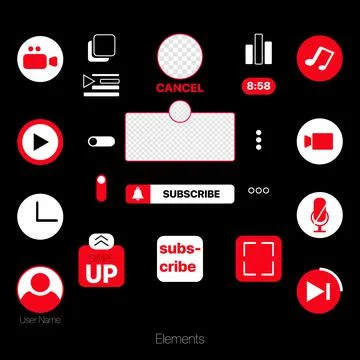 Youtube Elements Set for Video Blog Design. Youtube Icons. Subscribe Button Stock Illustration
