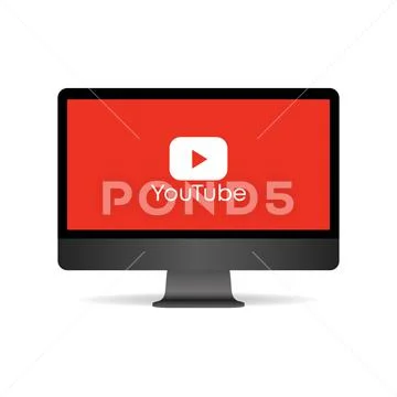 YouTube logo on red background on imac screen. Editorial vector. Kyiv ...