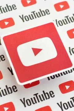 Youtube logo sticker on pattern printed on paper with small youtube logos and Stock Photos