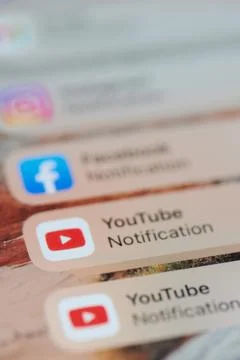 Youtube notification on smartphone Stock Photos