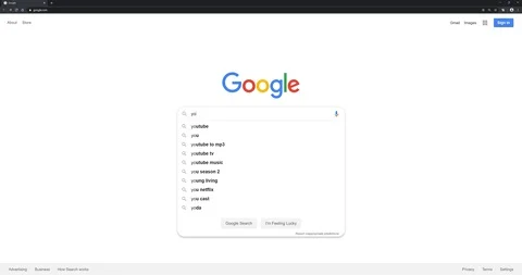 Youtube page on google search in chrome web browser 4k video Video stock 126268331