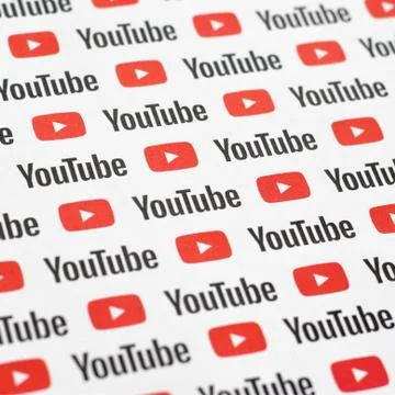 Youtube pattern printed on paper with small youtube logos and inscriptions. Y Stock Photos