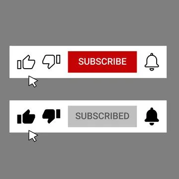 Youtube subscribe button like, dislike and bell notification icons in line and f Stock Illustration