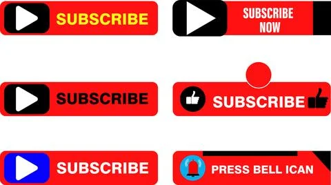 YouTube Subscribe Now Buttons Vector with Play Icons and Alerts Stock Illustration