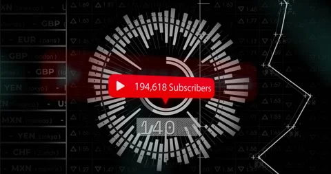 YouTube subscriber count animation over financial data and stock market graphics Stock Footage 303608675