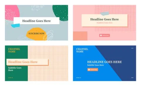 Youtube thumbnail template set of four Stock Illustration