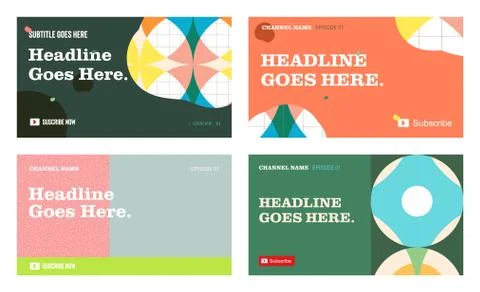 Youtube thumbnail template set of four Stock Illustration