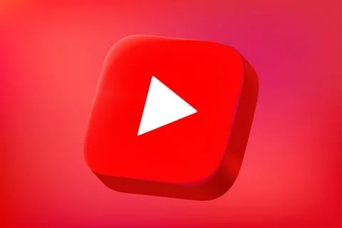 Youtube video platform button on red background. Vector 3d editorial illust.. Stock Illustration
