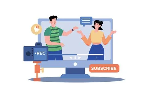 Youtuber Collaborates With Other Creators To Make A Video Stock Illustration