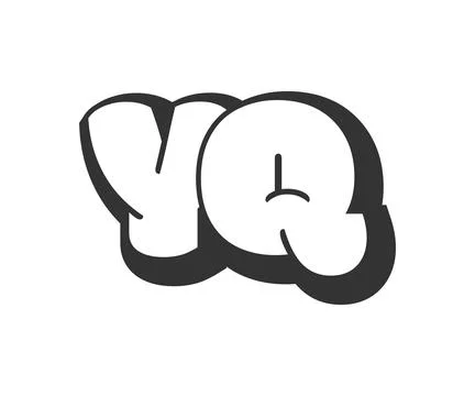 YQ logo, bubble comic lettering, rounded in graffiti style black and white .. Stock Illustration