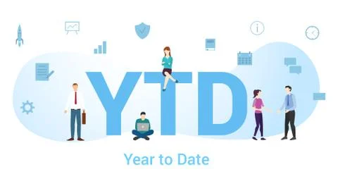 Ytd year to date concept with big word or text and team people with modern fl Stock Illustration