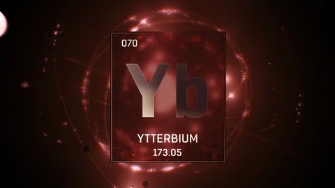 Ytterbium as Element 70 of the Periodic Table 3D illustration on red background Video stock 119720763