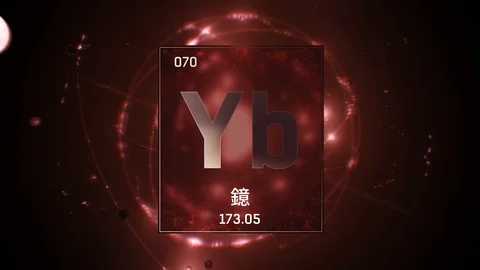 Ytterbium as Element 70 of the Periodic Table 3D illustration on red background Stock Footage 126454945