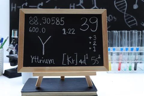 Yttrium and symbol structural formula chemical on the blackboard 写真素材