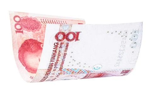 Yuan banknote on white background falling, Chinese money Stock Photos