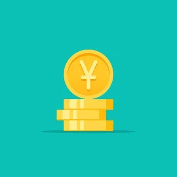 Yuan golden coins stack flat style vector illustration Stock Illustration