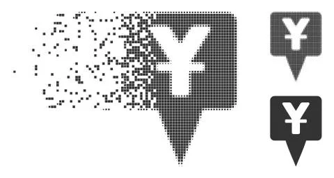 Yuan Map Pointer Dissipated Pixel Halftone Icon Stock Illustration