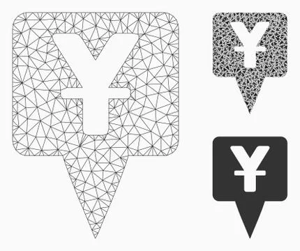 Yuan Map Pointer Vector Mesh 2D Model and Triangle Mosaic Icon 스톡 일러스트