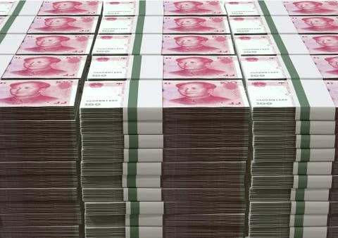Yuan notes stacked pile Illustrazione stock