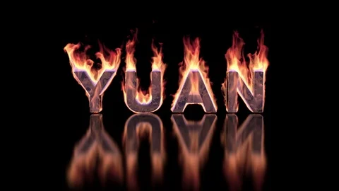 Yuan word burning in flames on the glossy surface, 3D illustration background Stock Footage 90633936