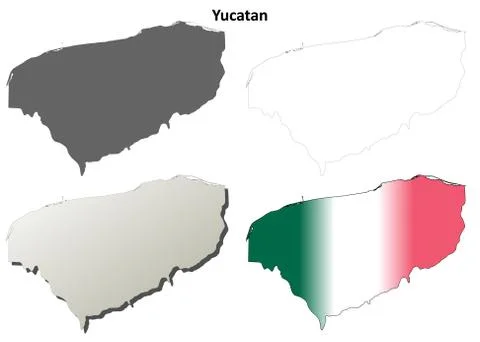 Yucatan blank outline map set Stock Illustration