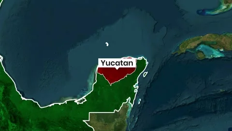 Yucatan Peninsula highlighted on map with surrounding ocean and land footage Видео 341657412