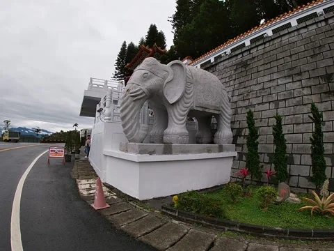 Yuchi, Taiwan – 2019, Dec 30: Stone Elephant Statue at Syuentzang Temple Stock Footage 343472894
